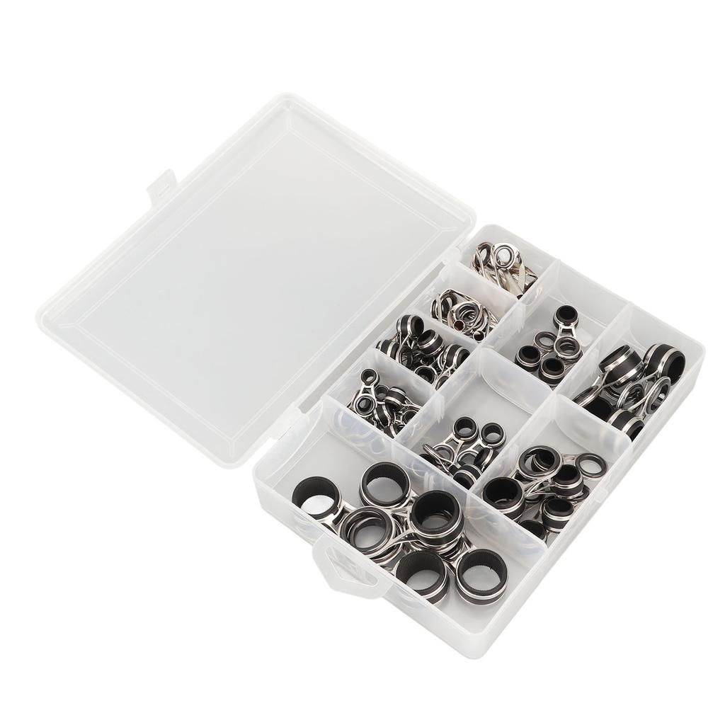 55Pcs Fishing Rod Guides Line Rings Set Stainless Steel Ceramic 9 Different Sizes Fishing Rod Guides Tip Rings