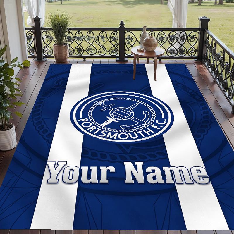 Custom Text Printed Rug Portsmouth FC Non Slip Floor Carpet For Home Room Decor