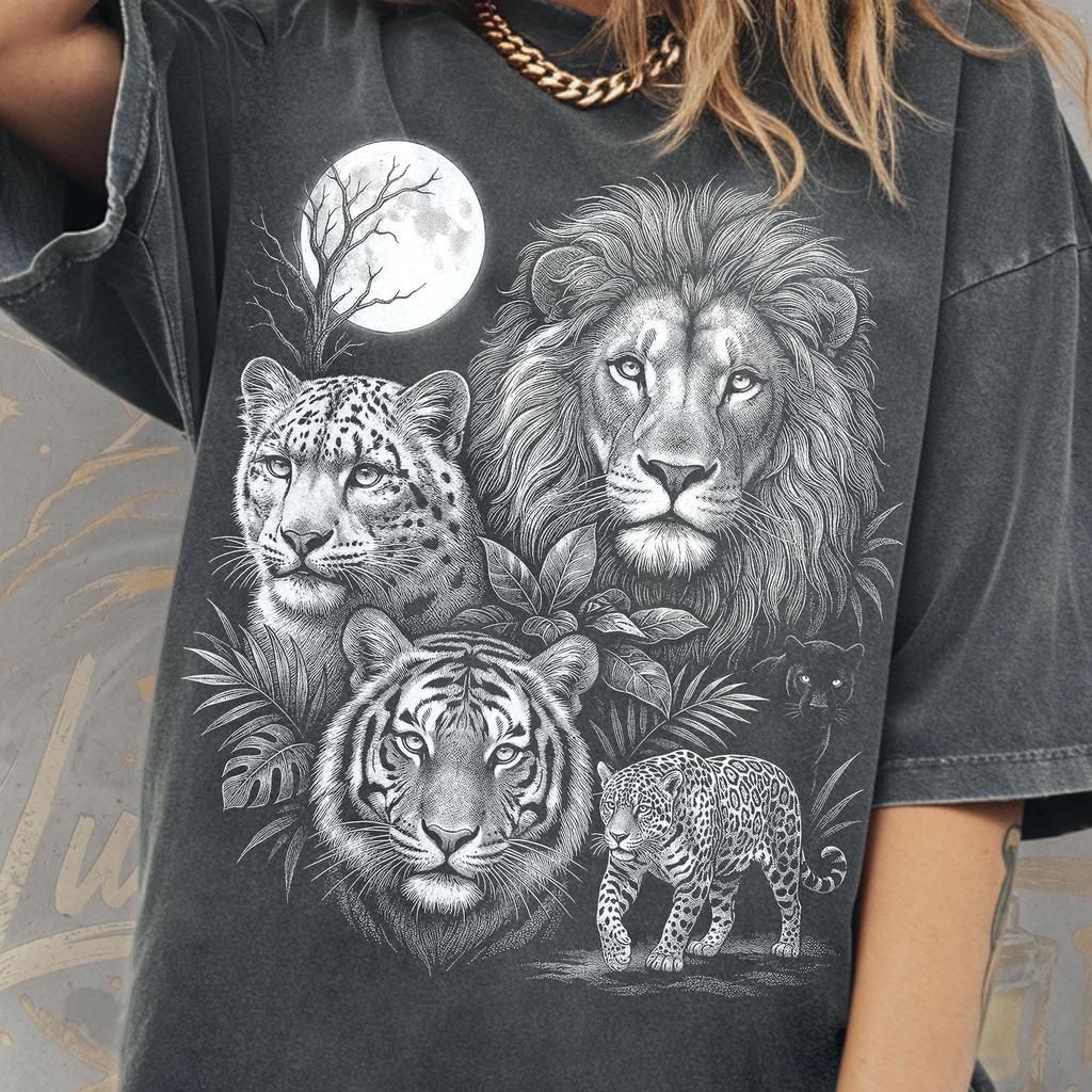 90s Style Tiger Panther Lion Shirt, Comfort Colors Retro Jungle Wildlife Tee, Vintage Nature Lover Graphic Tshirt, Big Cat Streetwear Top