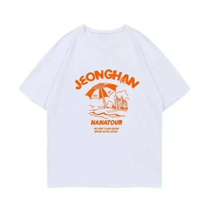 Летняя простая белая футболка с коротким рукавом с буквенным принтом Kpop Nanatour Femme S.Coups Jeonghan The8 Y2k, женский хлопковый топ большого размера