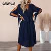 Autumn Women's Dress Hollow Long Sleeve Pleated Dresses Solid Color Dresses