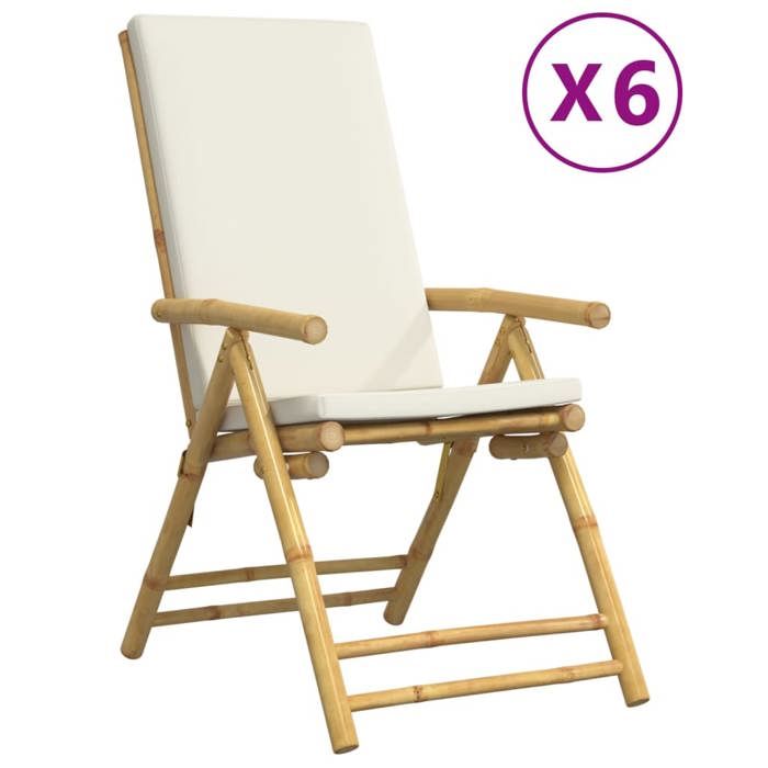 VidaXL Lot de 6 Chaises Inclinables de Jardin Pliantes avec Coussins, Sièges avec Accoudoirs, Fauteuils avec Dossier de 3208928