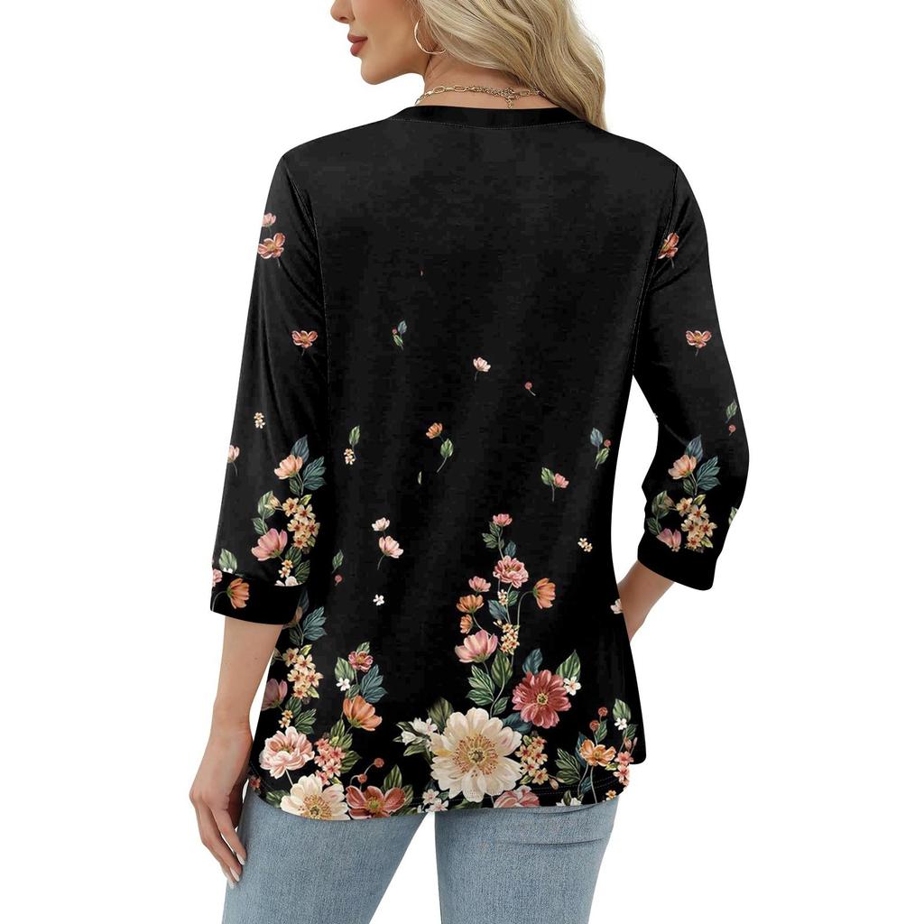 Женская модная повседневная свободная футболка с круглым вырезом и рукавами 3/4 с принтом, женский топ