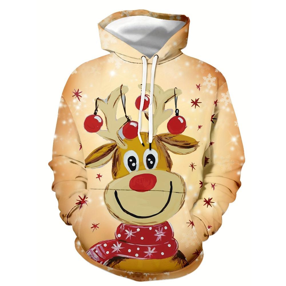 Christmas Hooded Ladies Sweatshirt 3D Cartoon Pattern Printing Casual Pullover Hoodie Kangaroo Pocket Long-sleeved Top