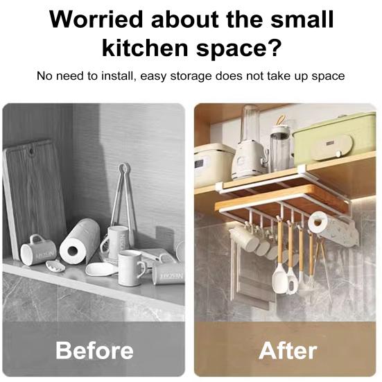 Кухонный подвесной органайзер с крючками, прочная несущая вешалка для бумажных полотенец, держатель для разделочной доски, полка для хранения