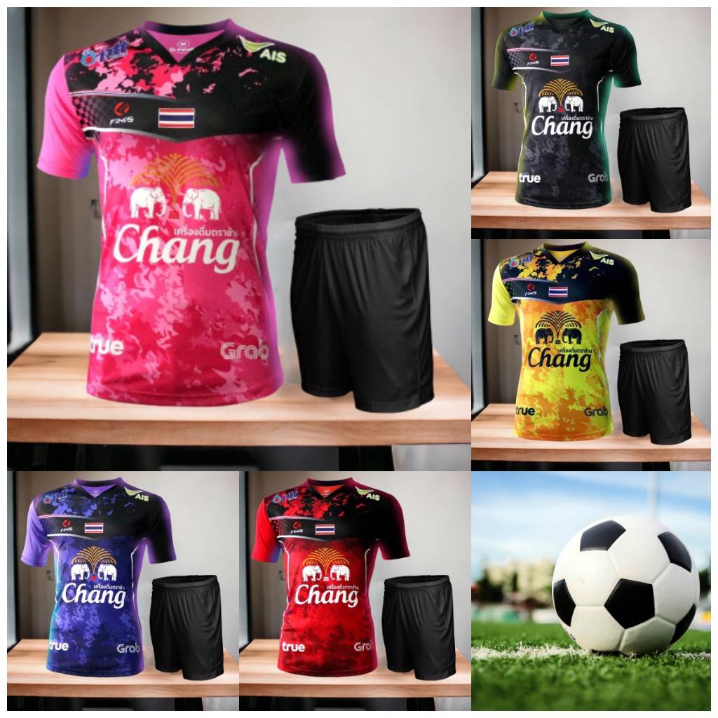 THAILAND National Football Soccer Training JERSEY 3D Print Quick Dry Shirt T-shirt V Neck UV Protection Short Sleeve Unisex Men Women Uniform
