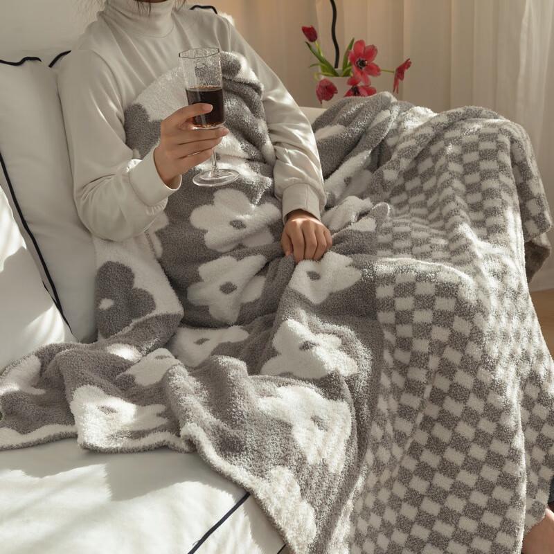 OEINGins Нордическое клетчатое теплое полубархатное одеяло