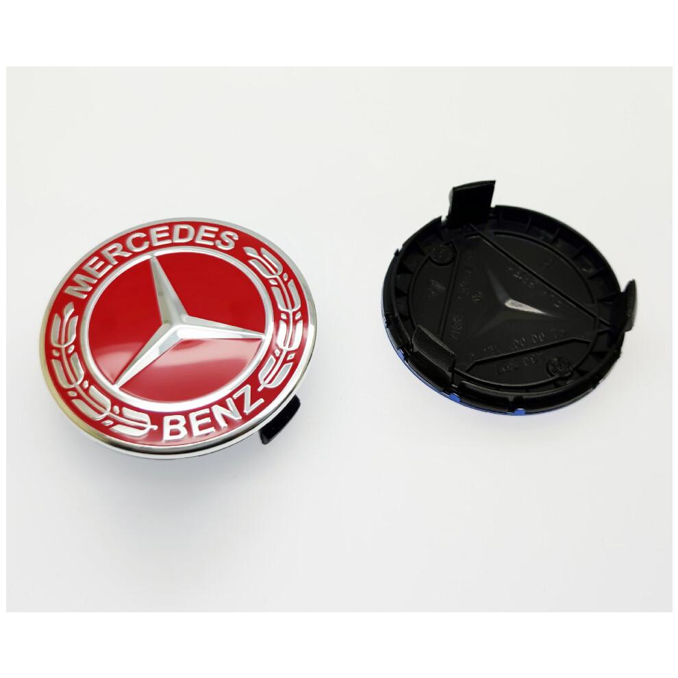 4x Mercedes Benz Wheel Center Caps Star Logo Emblem 75MM RED Hubcaps