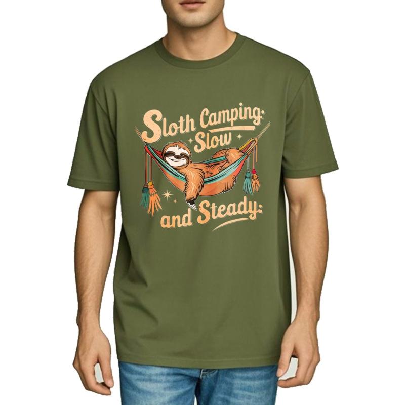 Minimalist Tshirt Casual Tee Rock Unisex Teeshirt Crew Neck tshirt Graphic Sloth Camping Slow And Steady Basic For him Top tees