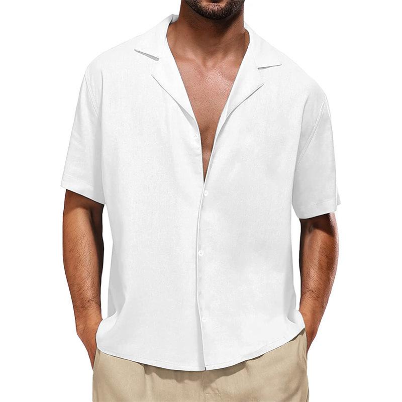 Men's Casual Collar Relaxed Short-sleeved Shirt - Men's Plain Cotton And Linen Breathable Shirt