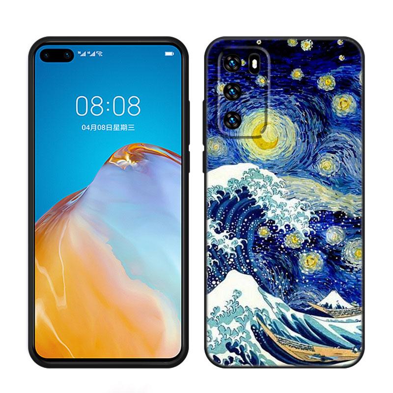 Звездная ночь Ван Гога Черный чехол для телефона для Huawei P10 P20 P30 P40 Lite P50 P60 Art P50E P Smart Z 2018 2020 2021 Pro 2019