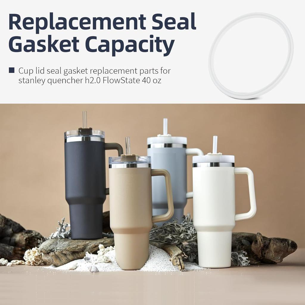 Cup Lid Seal Gasket Replacement Parts 40 oz, Thermos Lid Silicone Seal Ring Not Rubber Compatible with Stanley Quencher H2.0 FlowState Stainless