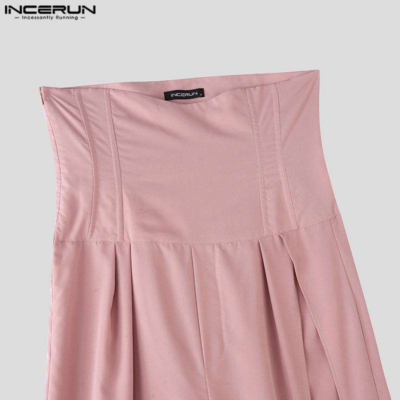 INCERUN Мужские брюки с высокой талией, на молнии, повседневные, длинные, с разрезами, широкие штанины