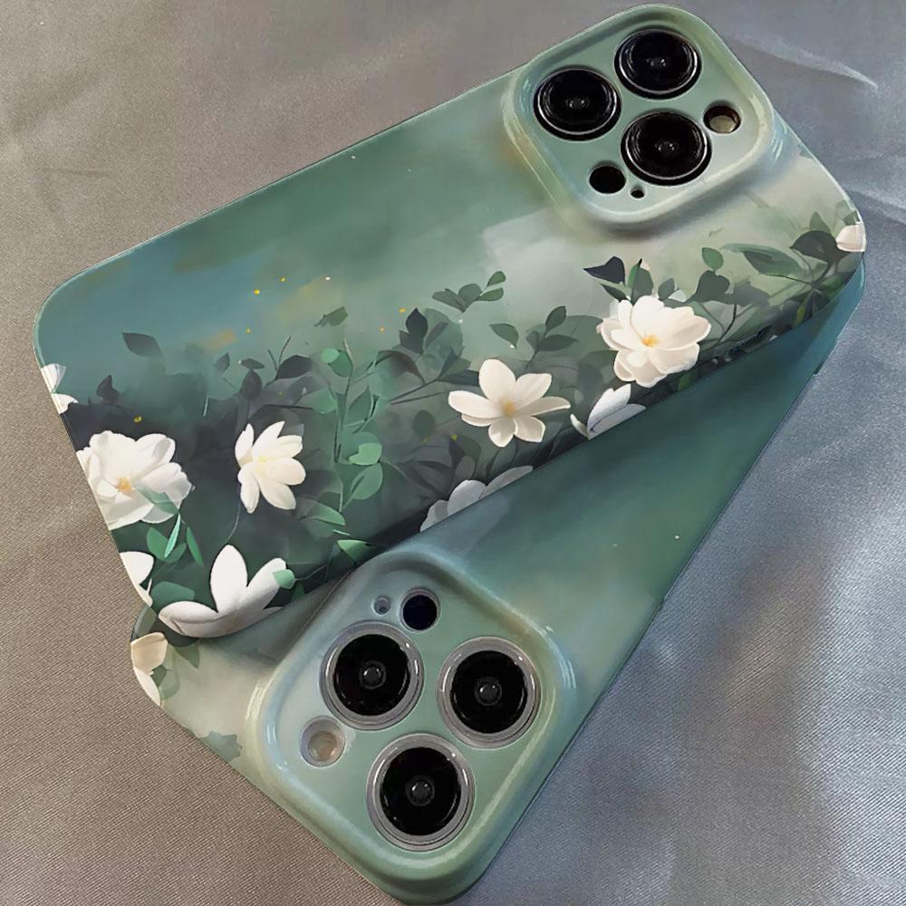 Белый чехол для телефона с цветами для Oppo Reno14 Reno13 Reno12 Reno11 Reno10 Reno8 Reno7 Reno6 F Z T SE Pro 4G 5G Глянцевая пленка Жесткий ПК