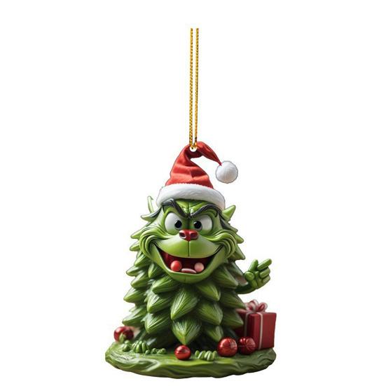 Зеленый Эльф Рождественская Елочная Игрушка 2D Плоский Акриловый Шар для Зеркала Заднего Вида Автомобиля Мультяшный Эльф Рождественская Елка Подвеска для Праздничной Елки Окна Настенный Декор