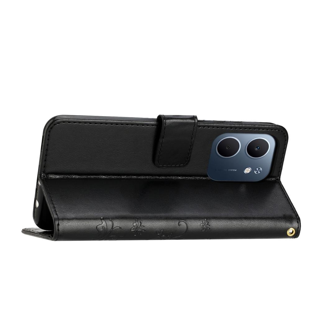 For Oppo A5x 4G Leather Wallet Case Butterfly Flower Imprint Phone Cover with Strap