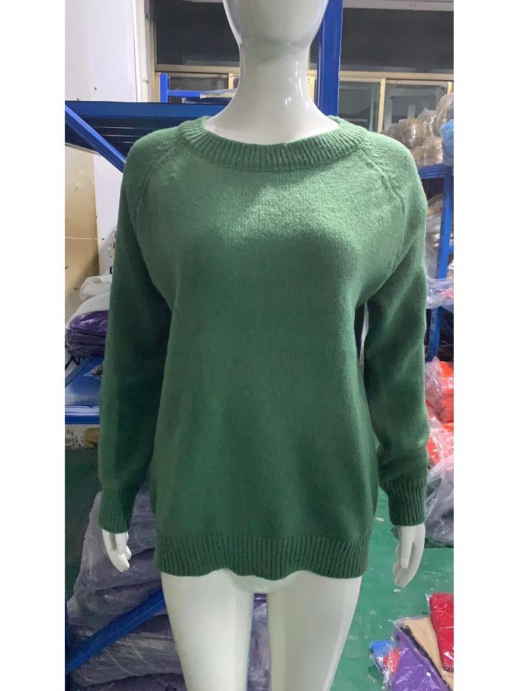 Однотонный базовый вязаный свитер с круглым вырезом Стильный и универсальный Роскошный Свободный крой Стройнящий и универсальный топ