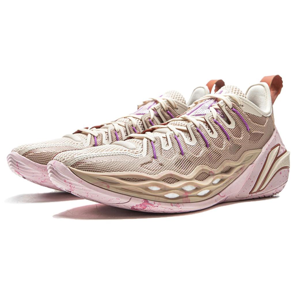 Li Ning Buckets Амортизирующие Нескользящие Водонепроницаемые Низкие Баскетбольные Кроссовки Мужские Серый Фиолетовый ABAV051-13