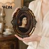 Matte Wood-like Frame Vintage Oval Picture with Embossed Design, Tabletop/Wall Mount Photo Retro for Home, Gallery Wall Decor Style