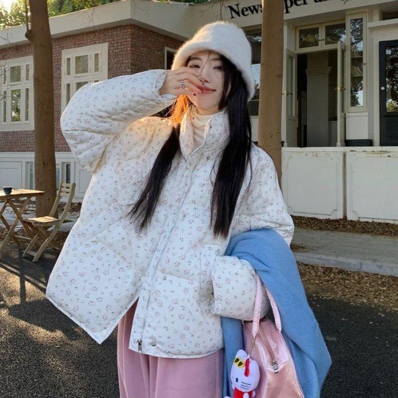 Милая печать Универсальные куртки с капюшоном Y2K Молния Топ Свободное пальто Стиль преппи Модные повседневные утепленные теплые женские парки