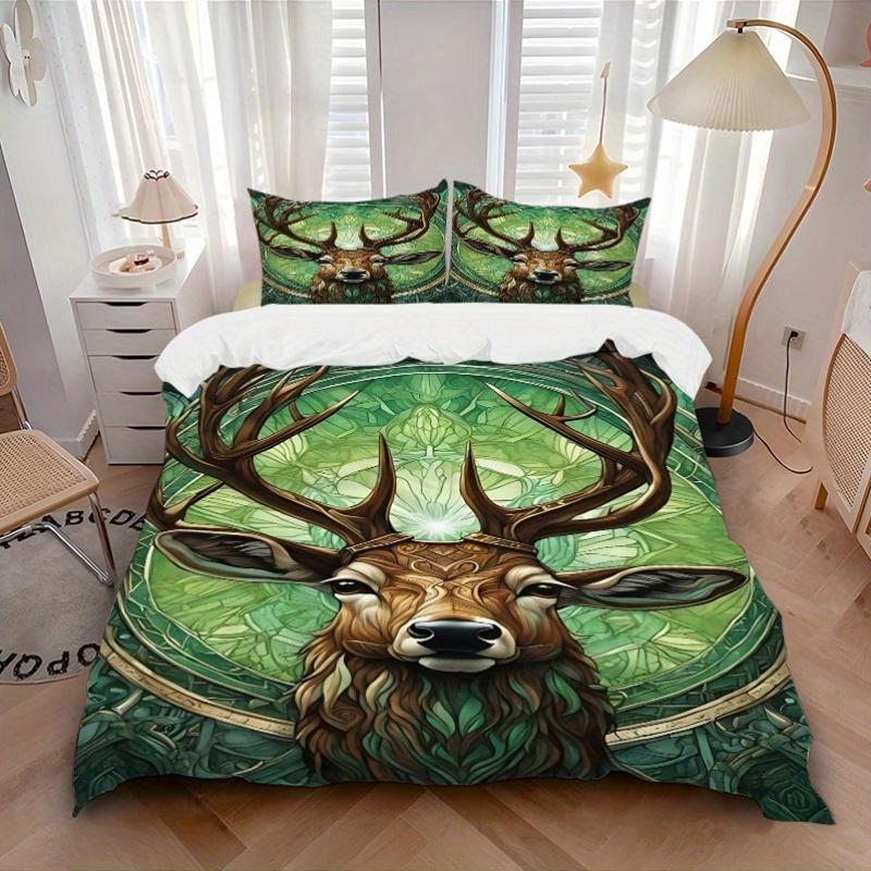 3pcs Deer Forest Soft Comfortable Bedding set, For Bedroom, Guest Room And Dorm, All Season Use, High-Definition Printing, Machine Washable