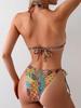 2025 European & American Women's Print Sexy Backless Double Tie Bikini Swimsuit