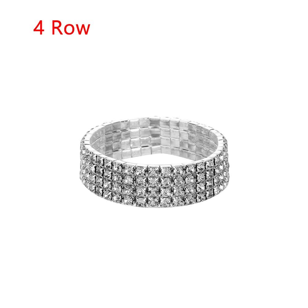1-10 Rows Wedding Woman Jewelry Elastic Bangle Crystal Rhinestone Stretch Bracelet Wristband