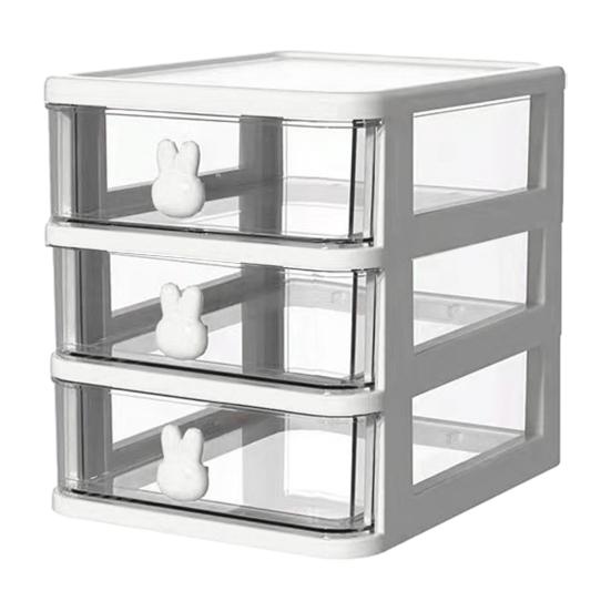 Storage Box Plastic Drawer Desk Organizer Clear Multi-Layer Desktop Storage Box with Bunny Handles Large Capacity Office Supplies
