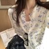 Маленький свежий цветочный вязаный кардиган топ женский осень и зима новый круглый вырез дизайн нишевый свитер куртка