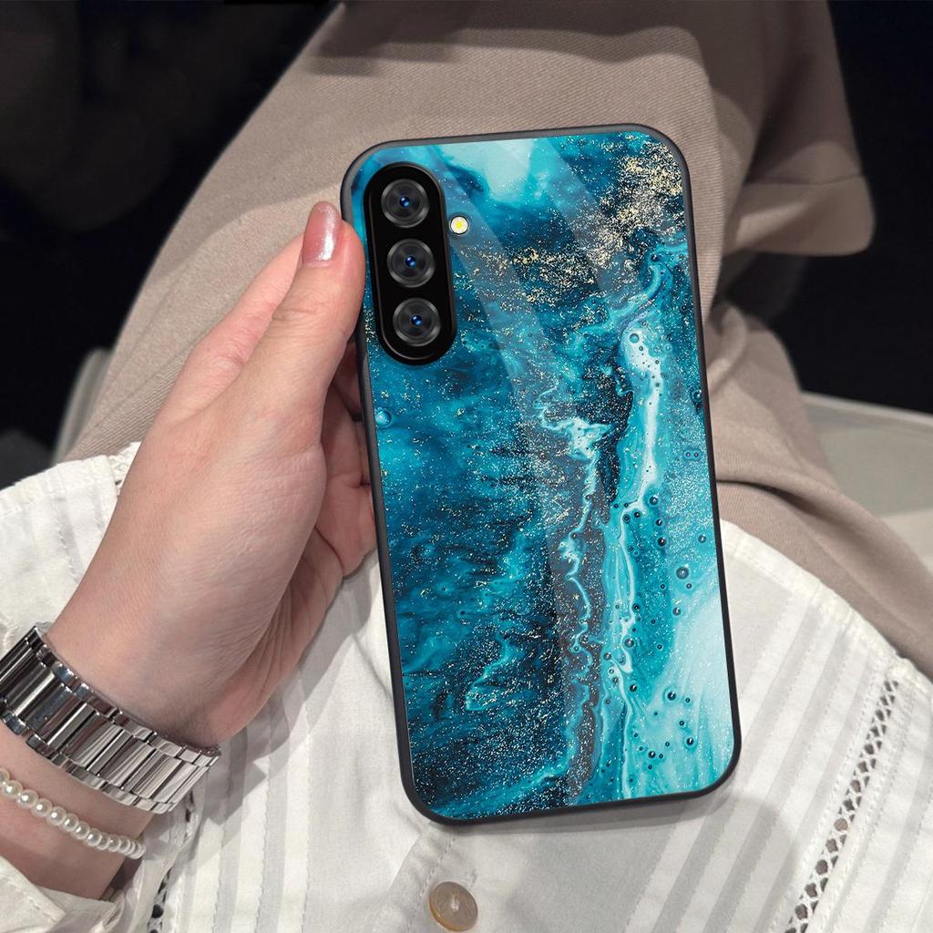 Эстетичный Чехол для Телефона с Рисунком Морского Флюидного Мрамора для Samsung Galaxy S26 S25 Edge Ударопрочный Чехол Защитный Корпус