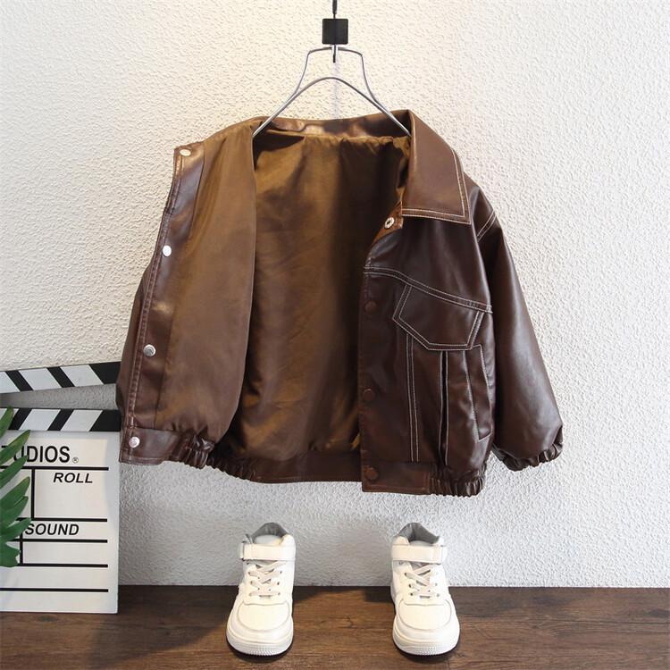 Kids' Stitch Leather Jacket - 2023 Korean Style Spring/Autumn Trendy Boys' Cool Jacket