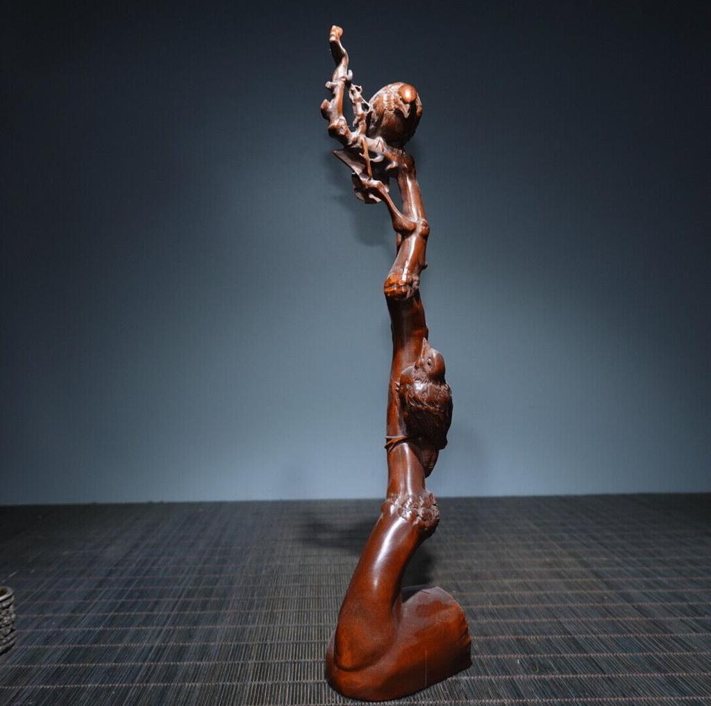 Китайский Антикварный Винтажный Резьба по Дереву Самшита Деревянная Статуэтка Птица Подставка для Ручек Декор