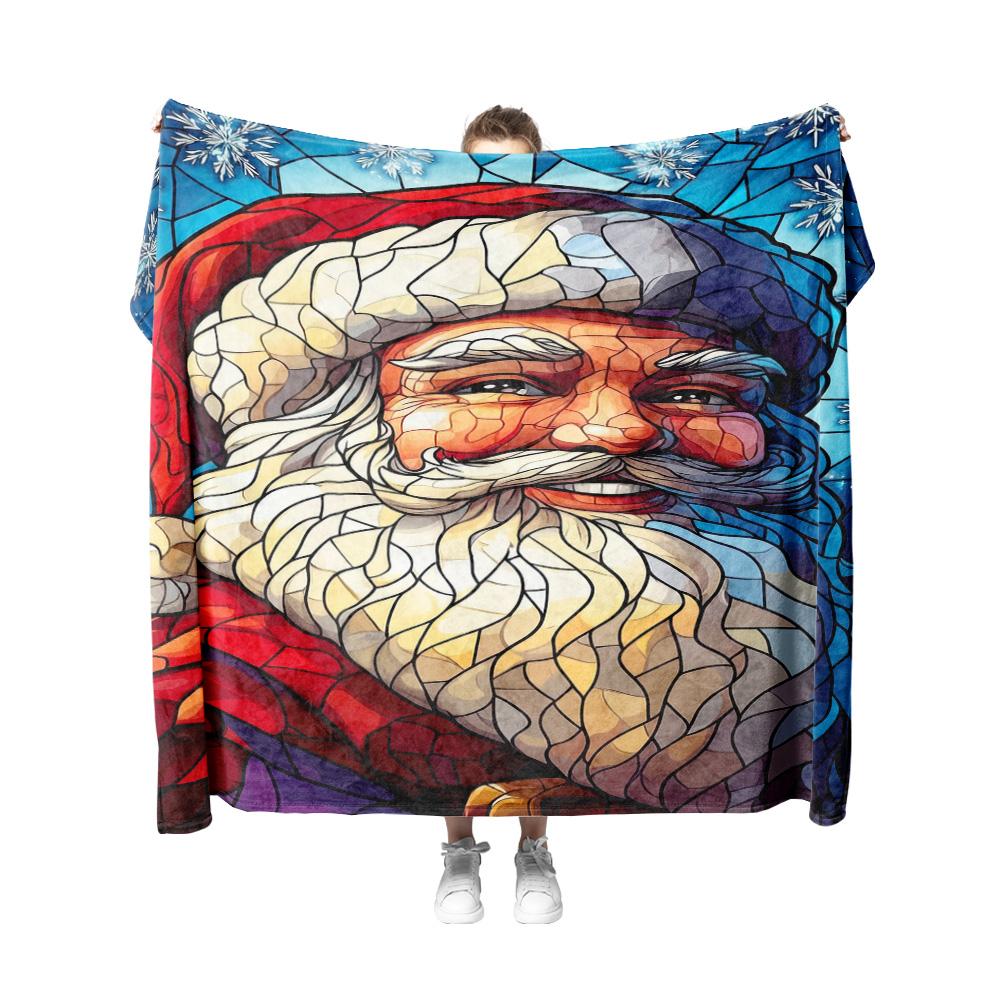 Tuniu Santa Claus Stained Glass Blanket Winter Sofa Bed Throw Warm Decorative Gift