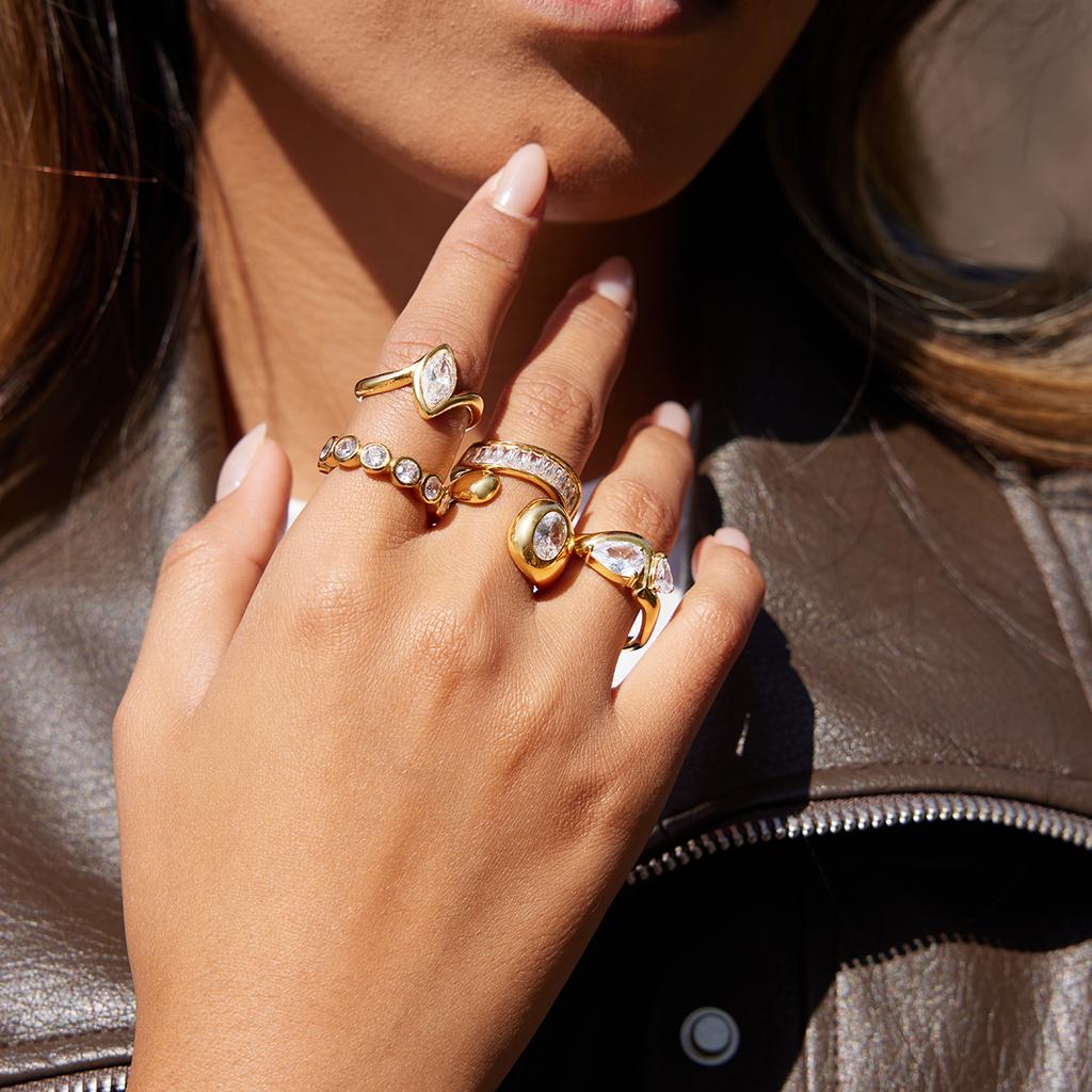 Youthway Classic Horse Eye Shape Zircon Rings For Women  Gold Plated Stainless Steel Rings Fashion Jewelry Christmas Gift