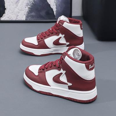 8 бордовых высоких кед для женской осени и зимы, новая повседневная обувь на толстой подошве из микрофибры, универсальная спортивная обувь