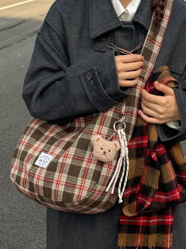 Легкая сумка-тоут в клетку в стиле ретро - Универсальная, большой вместимости для учебы, покупок или поездок на работу