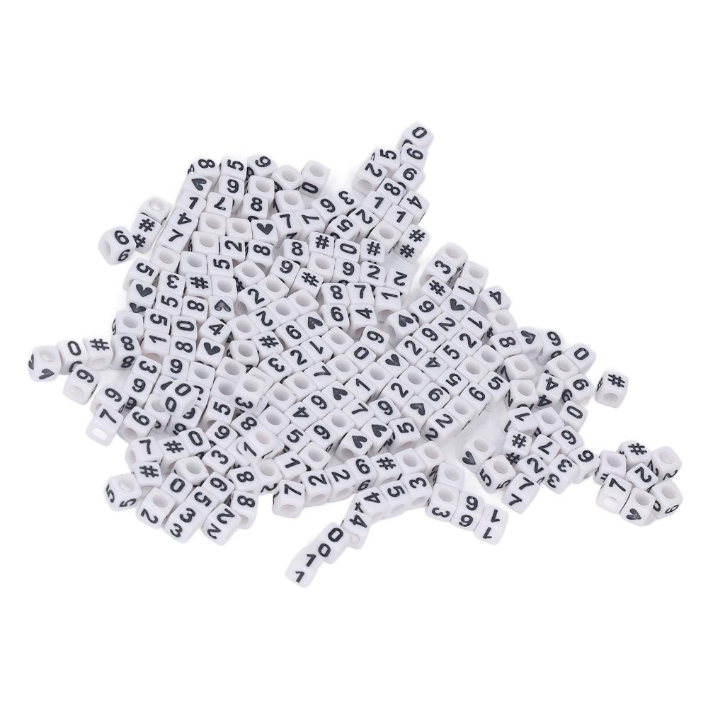 300pcs White Acrylic Number Beads Mixed Numbers 0-9 Loose Beads bulk DIY Beads  Key Chains