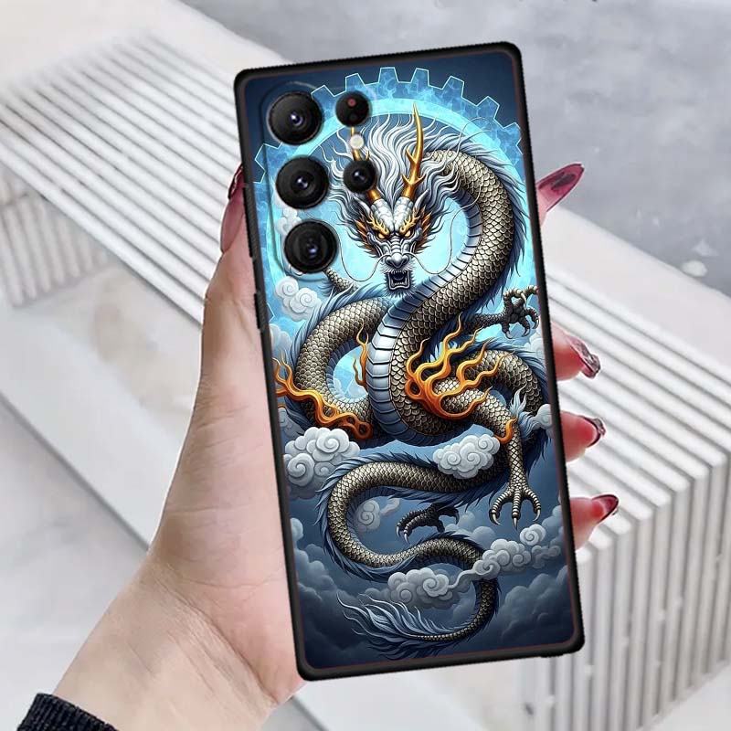 Модная иллюстрация дракона для Samsung Galaxy S26 S25 S24 S23 S22 S21 S20 Ultra Plus FE 5G Черный Мягкий ТПУ Чехол для телефона