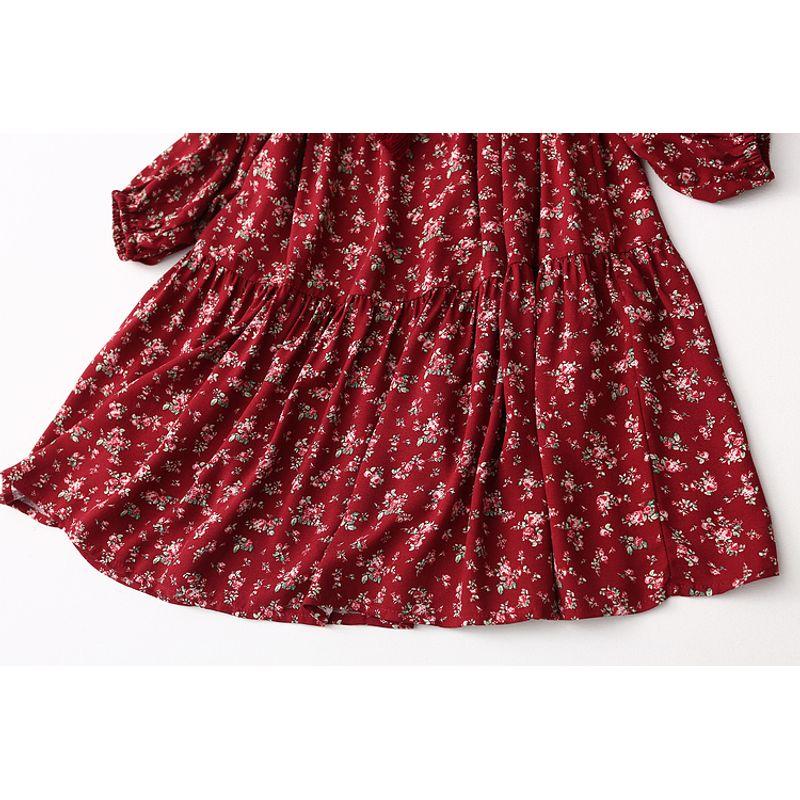 Foreign Trade Overplus Order Sweet Elegant Cotton Silk Dress Floral High Waist Artificial Cotton Skirts Women's Long Sleeve Doll Skirt