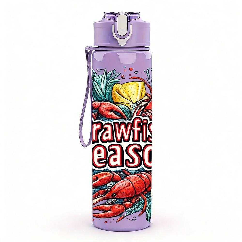 1PC Crawfish Season Slogan Art Print 750ml Color Plastic Sports Water Bottle Leakproof Flip Straw Lid Suitable for Sports Office Home Use