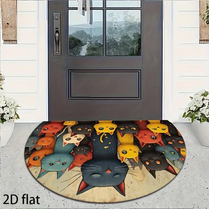 American Style Semi-Circular Cat Crystal Velvet Doormat - Durable, Stain & Wear Resistant, Decorative Floor Mat