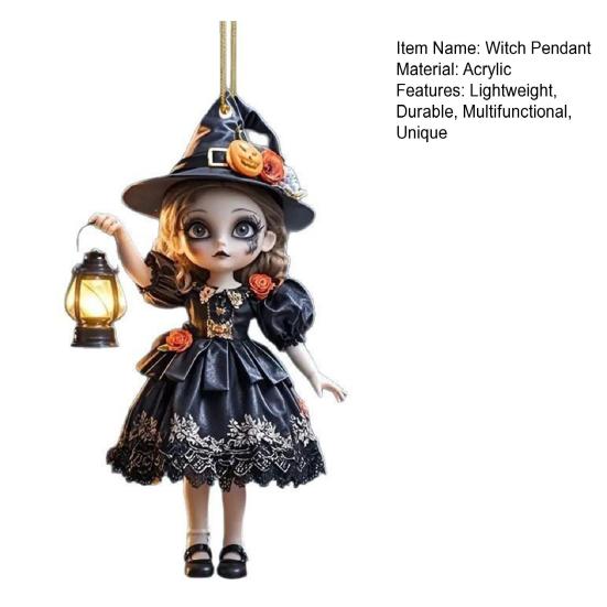 Yousheng Halloween Witch Car Pendant Pumpkin Lanterns Bat Elements Rearview Mirror Ornament Gothic Tabletop Hanging Accessories