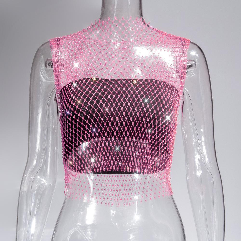 Элегантная пляжная блузка-сетка со стразами для женщин
