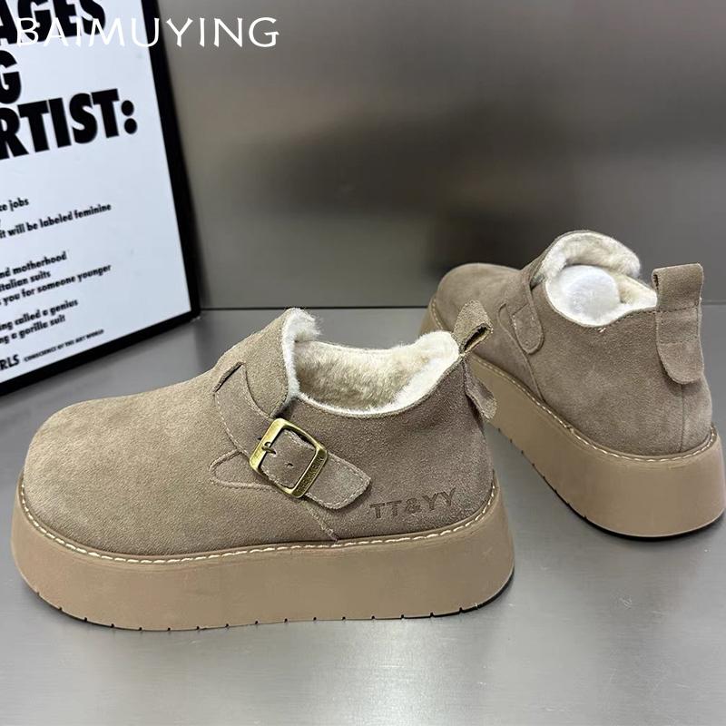 Fur Platform Women Ankle Boots Suede Flats Fashion Casual Shoes Woman 2025 Trend Winter Designer Walking Cozy Snow Botas Mujer