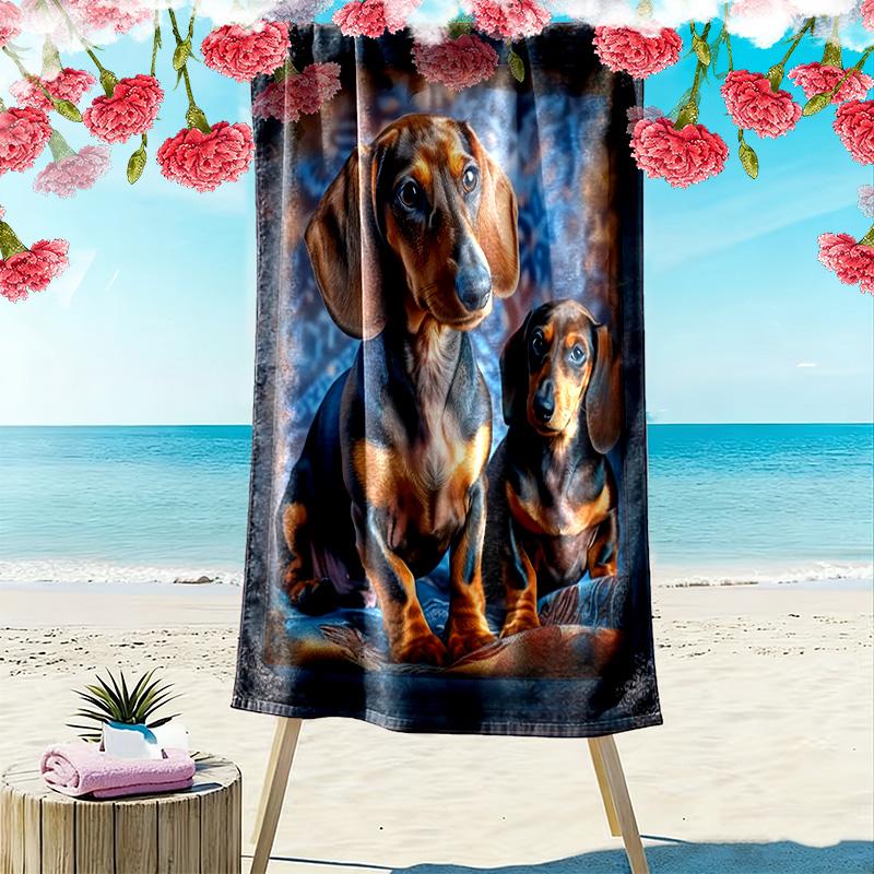 Dachshund Puzzle Print Beach Towel, Large Soft Quick Dry Towel for Beach Camping Swimming