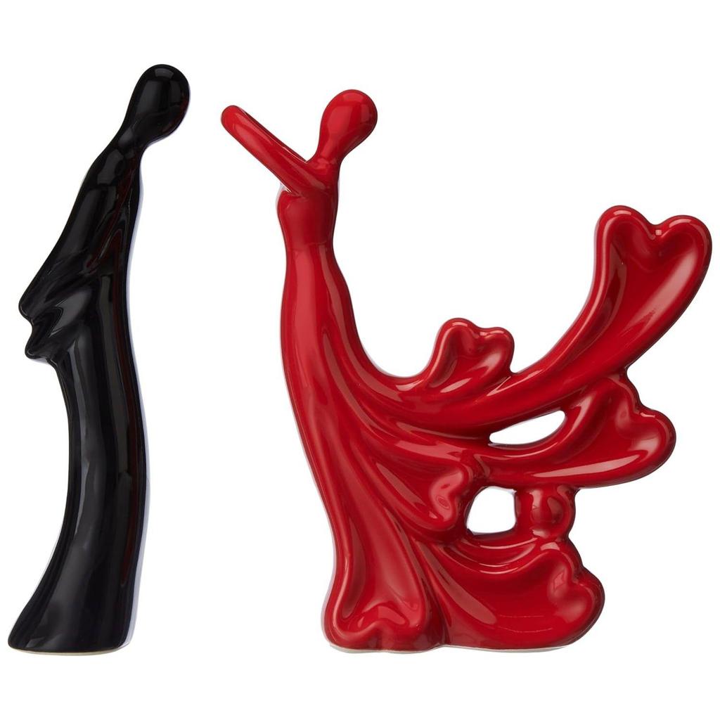 Страстная влюбленная обнимающаяся пара фигурка | Красивая керамическая статуэтка для домашнего декора (Набор из 2 шт., красный и черный)