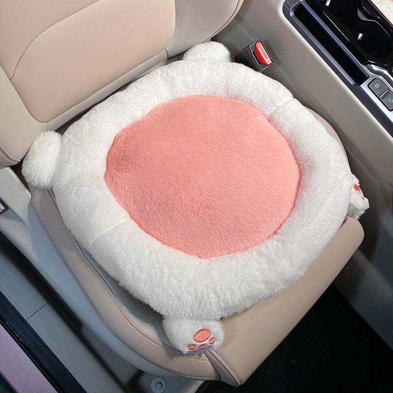 Cozy Up Your Car with 1pc Cute Ladies' Winter Car Seat Cushion Plush, Heated, Neck Pillow and Lumbar Support Keeping You Warm During Winter Drives