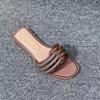 New Crystal Stone Stripes Slippers for Women Shoes Fashion Luxury Designer Flat Slides Rhinestone Sandals Chaussure Femme
