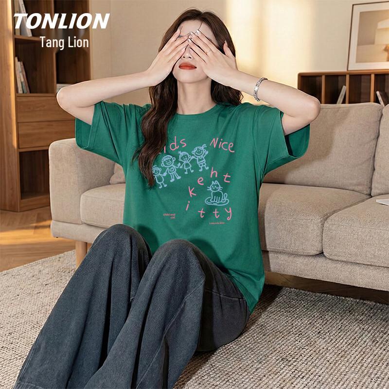 Женская футболка TonLion из чистого хлопка свободного кроя с круглым вырезом
