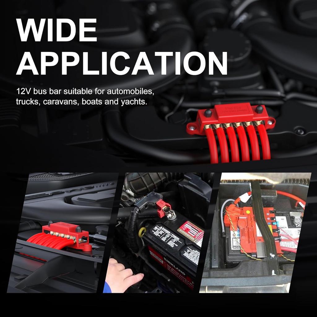 2PCS 275A Busbar Terminal Block Bus Bar 12V Power Distribution Block 6 X M8 for Automotive Sound Audio Car Power Distributor